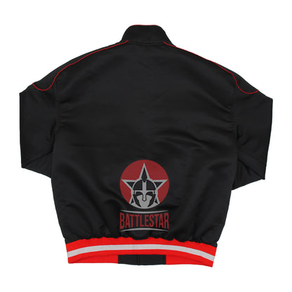 Black Satin Varsity Baseball Jacket Red White Rib