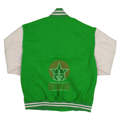 Kelly Green Wool Cream Leather Sleeves Varsity Baseball Jacket