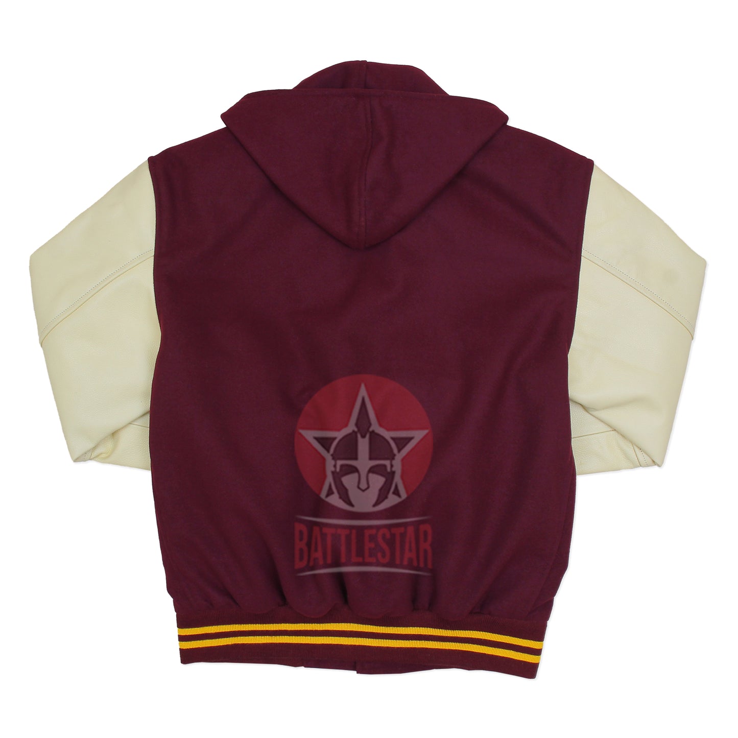 Maroon Wool Cream Leather Sleeves Hooded Varsity Jacket