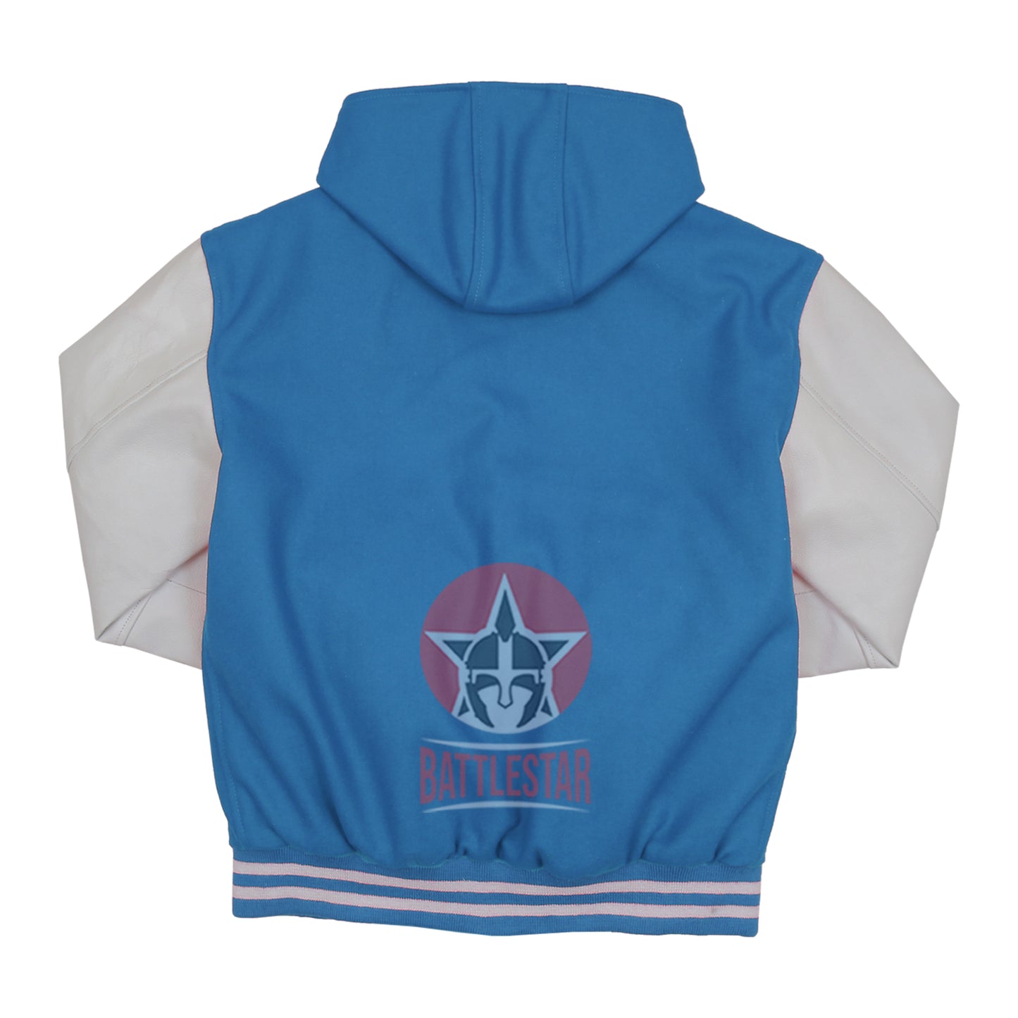Sky Blue Wool White Leather Hooded Baseball Letterman Varsity Jacket
