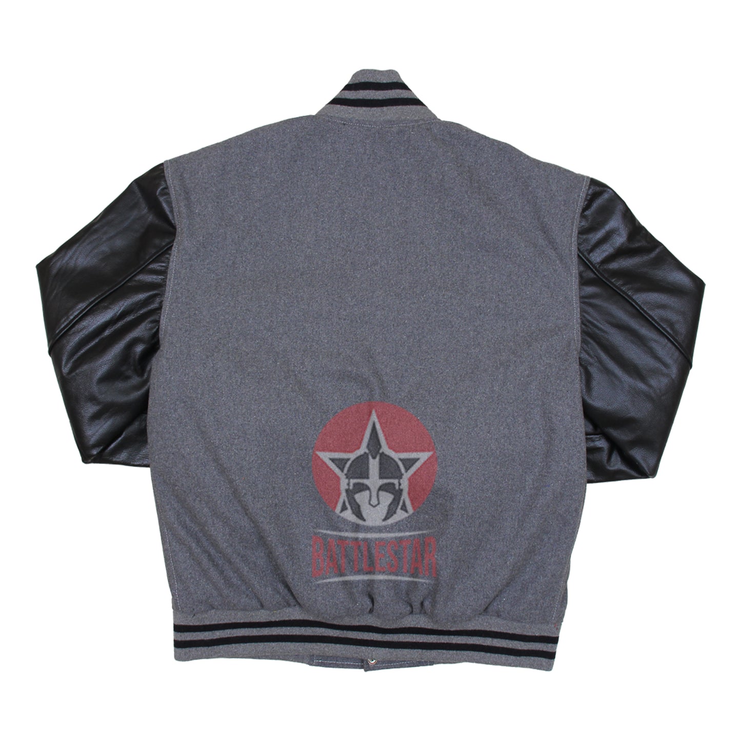 Gray Wool Black Leather Sleeves Varsity Baseball Jacket