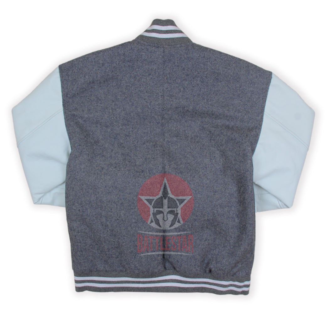Gray Wool white Leather Sleeves Varsity Jacket