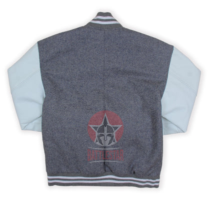 Gray Wool white Leather Sleeves Varsity Jacket