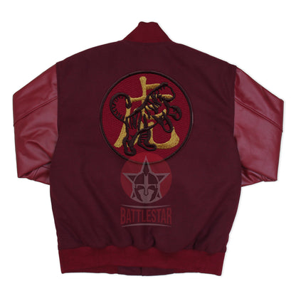 Year of the Tiger Embroidered Maroon Letterman Baseball Jacket