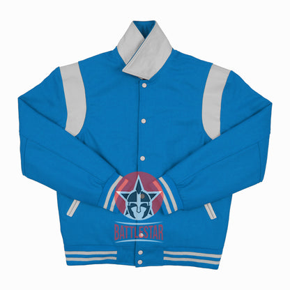 Byron Collar Sky Blue Wool White Leather Stripes Varsity Baseball Jacket
