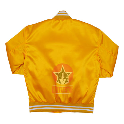 Gold Satin Varsity Baseball Jacket Golden white Rib