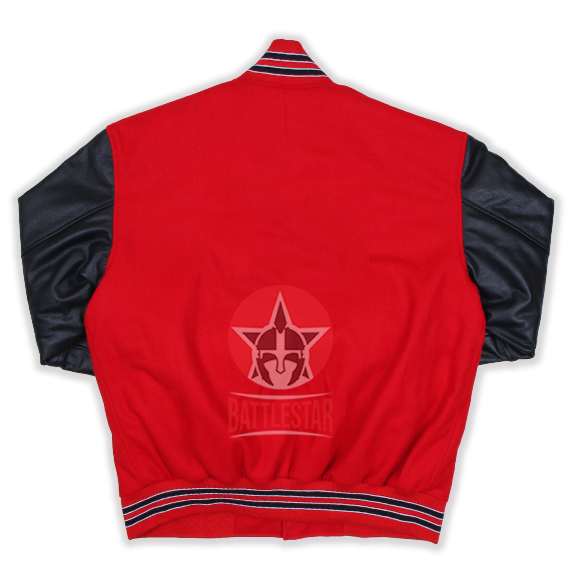 Red Wool Black Leather Sleeves Varsity Jacket
