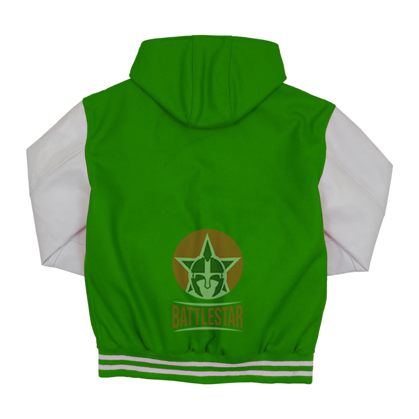 Kelly Green Wool Black White Leather Hooded Baseball Letterman Varsity Jacket