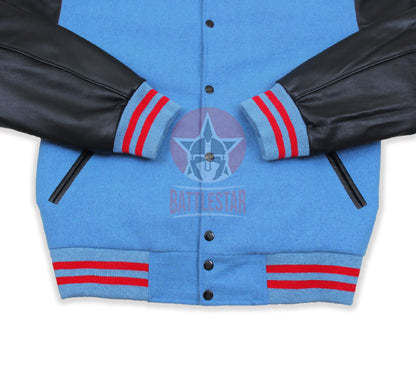 Red Wool Black Leather Sleeves Varsity Jacket