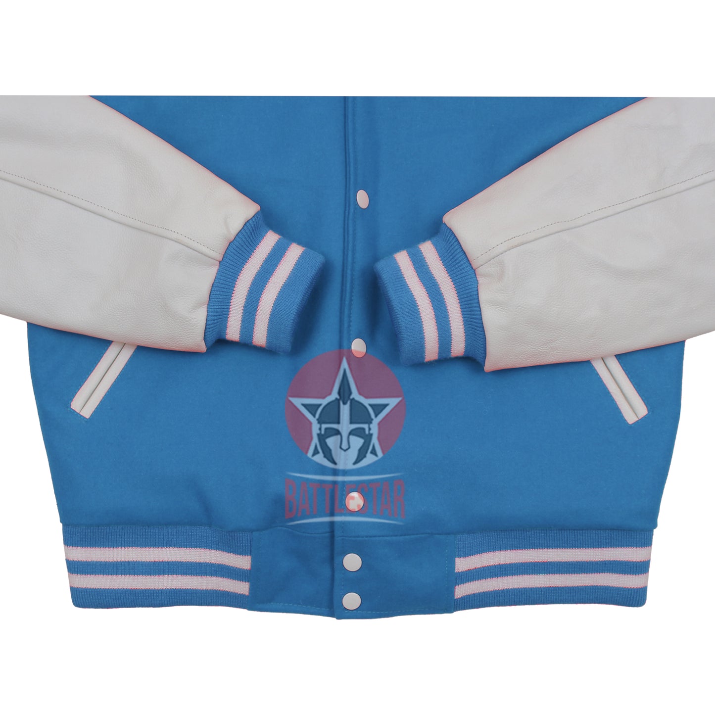 Sky Blue Wool White Leather Hooded Baseball Letterman Varsity Jacket
