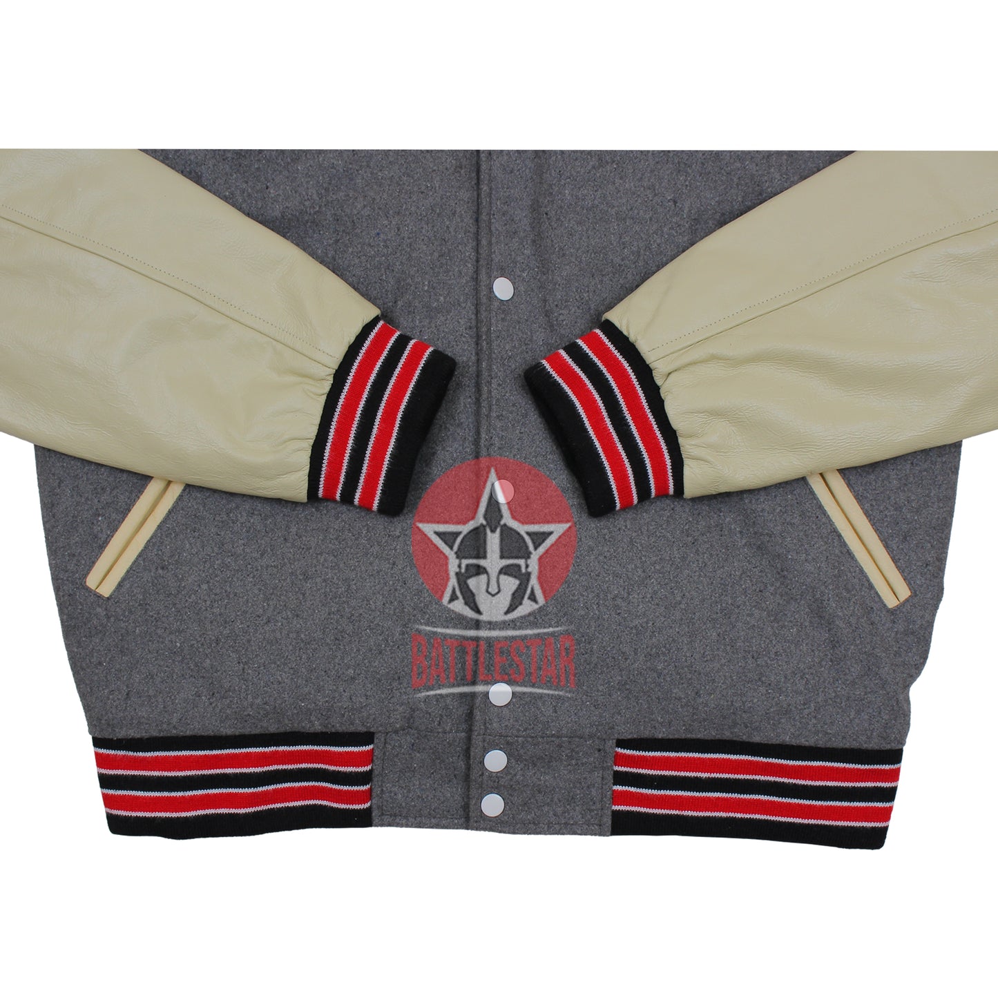 Gray Wool Cream Leather Sleeves Varsity Baseball Jacket