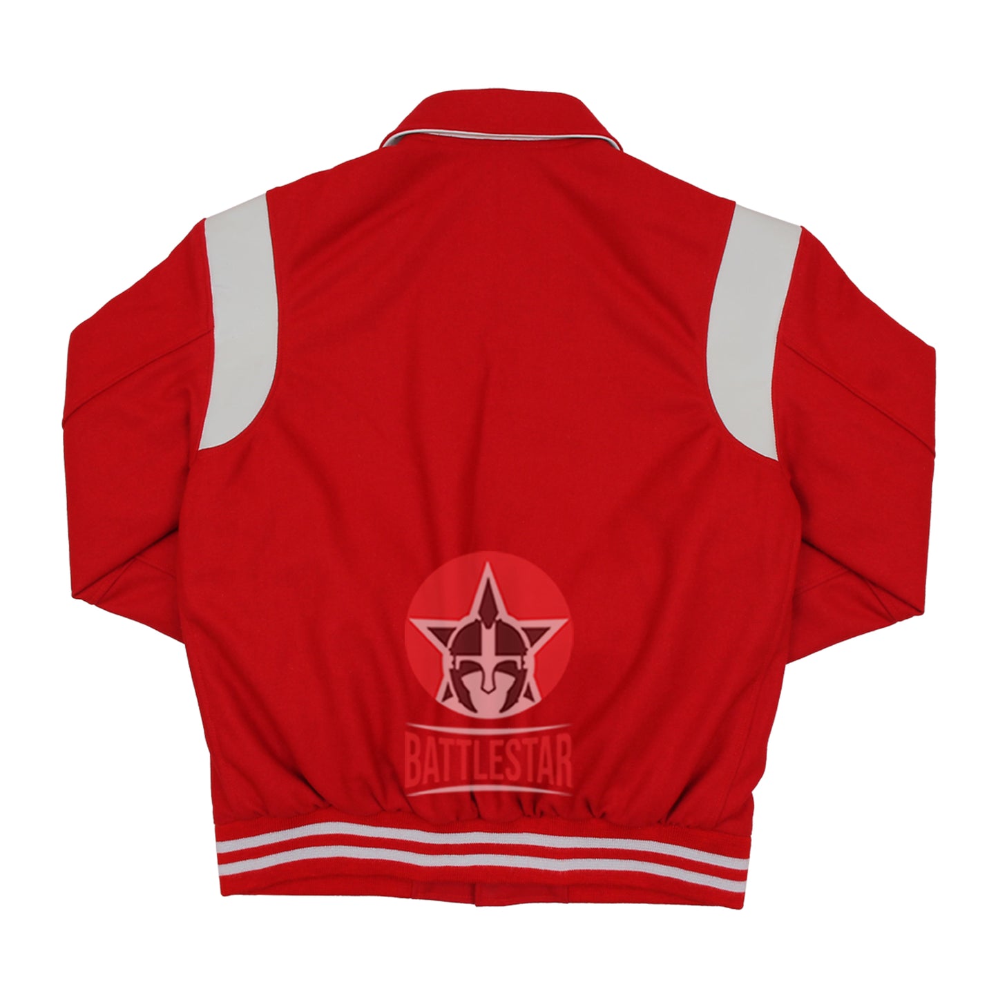 Byron Collar Red Wool White Leather Stripes Varsity Baseball Jacket