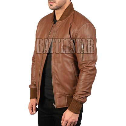 MA-1 Full Leather Classic Varsity Baseball Brown Jacket - Battlestar Clothing & Gears Co