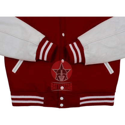 Maroon Wool White Leather Sleeves Hooded Varsity Jacket