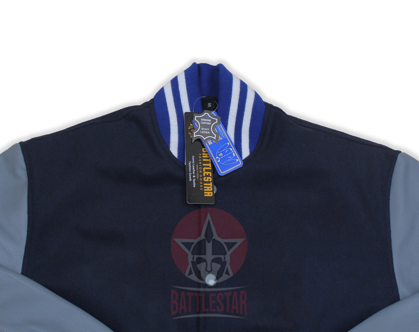 Navy Blue Wool Gray Leather Sleeves Varsity Jacket