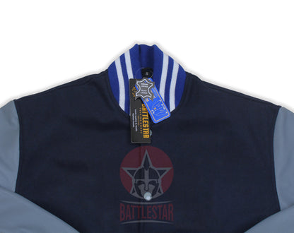 Navy Blue Wool Gray Leather Sleeves Varsity Jacket