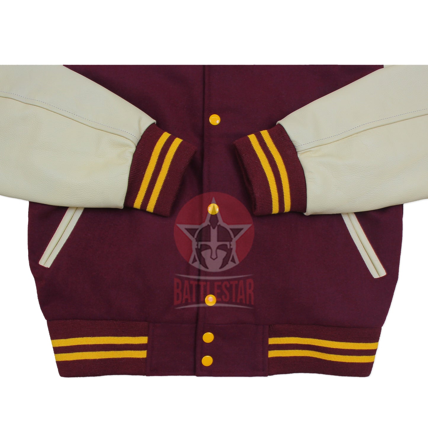Maroon Wool Cream Leather Sleeves Hooded Varsity Jacket