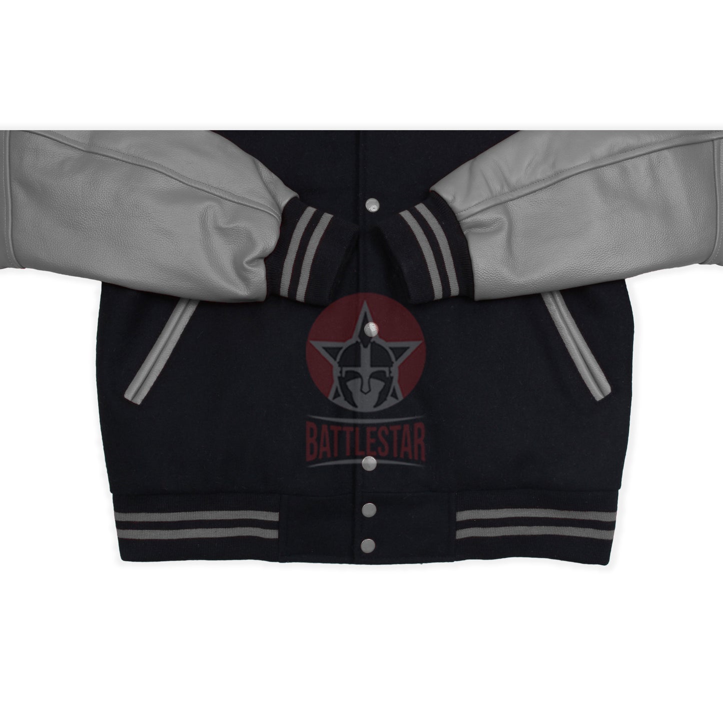 Black Wool Gray Leather Sleeves Hooded Varsity Jacket