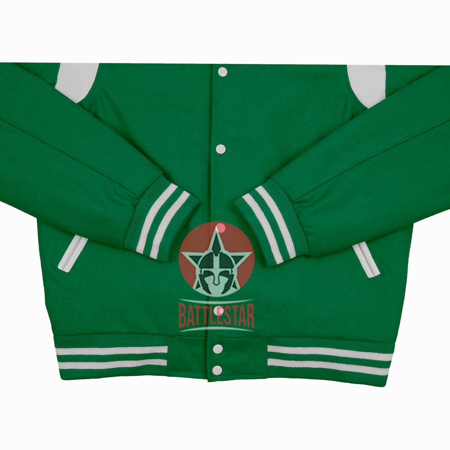 Byron Collar Kelly Green Wool White Leather Stripes Varsity Baseball Jacket