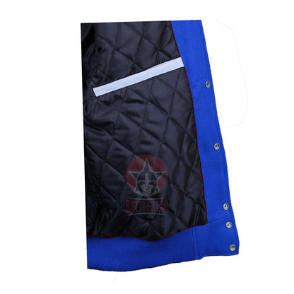 Royal Blue Wool White Leather Stripes Varsity Jacket