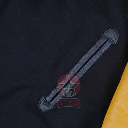 Black Wool Gold Yellow Leather Sleeves Varsity Jacket