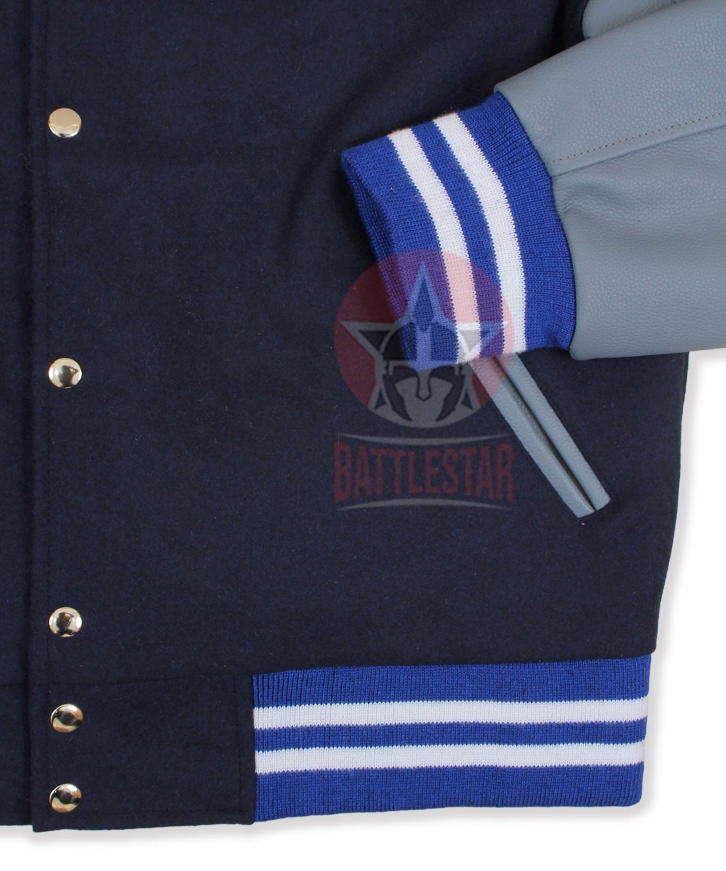 Navy Blue Wool Gray Leather Sleeves Varsity Jacket