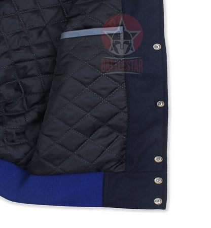 Navy Blue Wool Gray Leather Sleeves Varsity Jacket