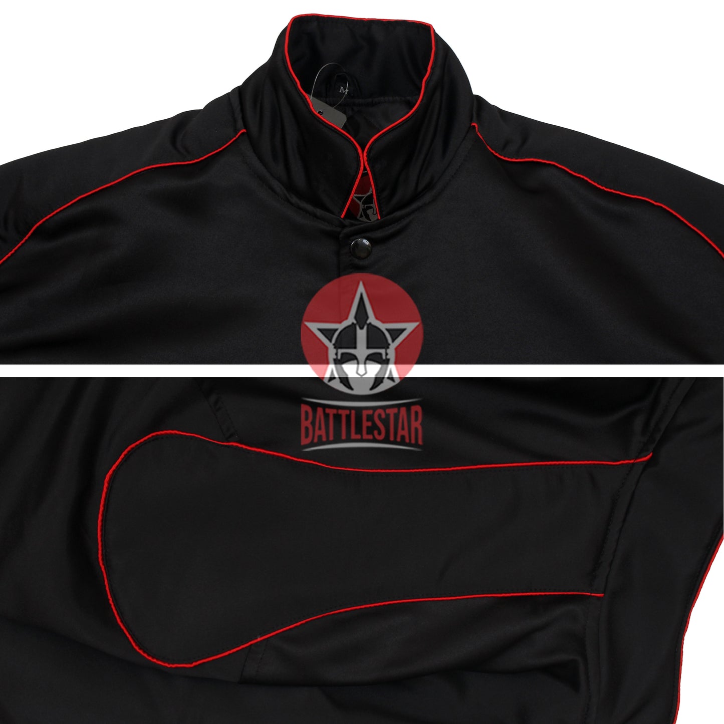 Black Satin Varsity Baseball Jacket Red White Rib