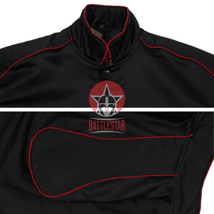 Black Satin Varsity Baseball Jacket Red White Rib