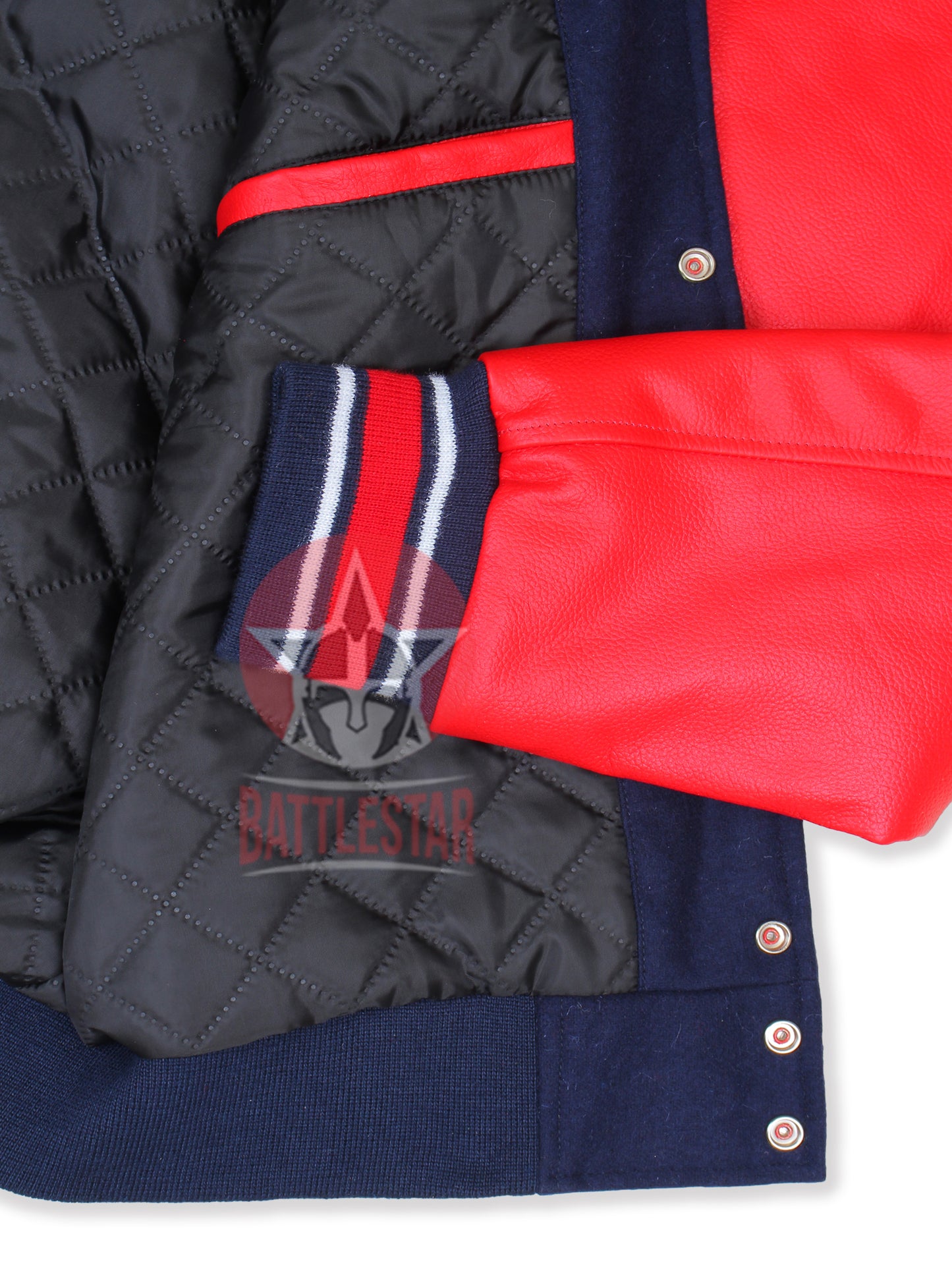 Navy Blue Wool Varsity Jacket Red Leather Sleeves
