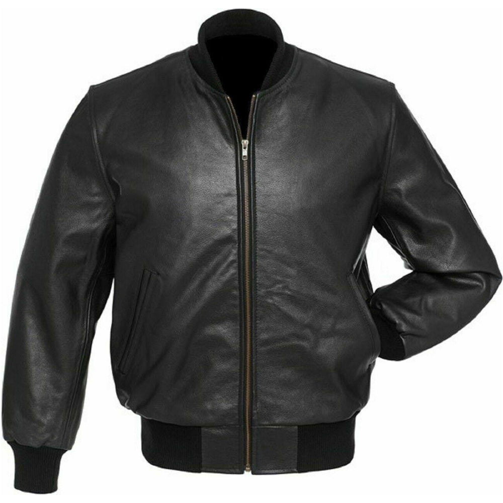 Battlestar Black Leather Varsity Motorbike Jacket - Battlestar Clothing & Gears Co
