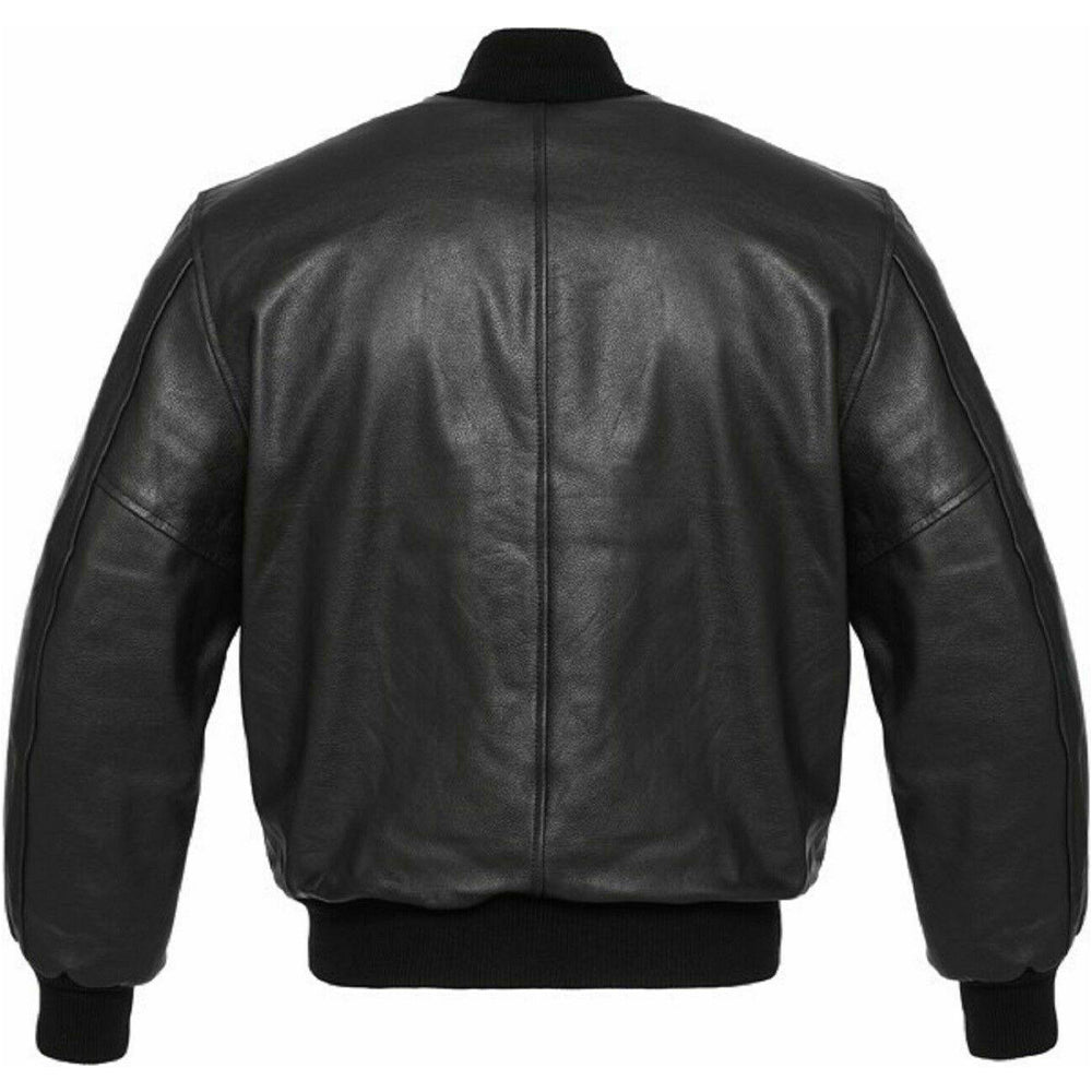 Battlestar Black Leather Varsity Motorbike Jacket - Battlestar Clothing & Gears Co