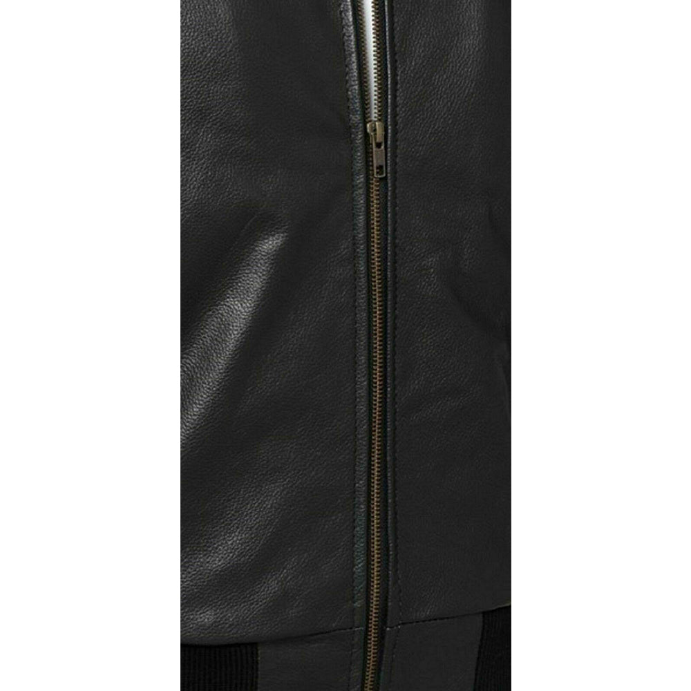 Battlestar Black Leather Varsity Motorbike Jacket - Battlestar Clothing & Gears Co