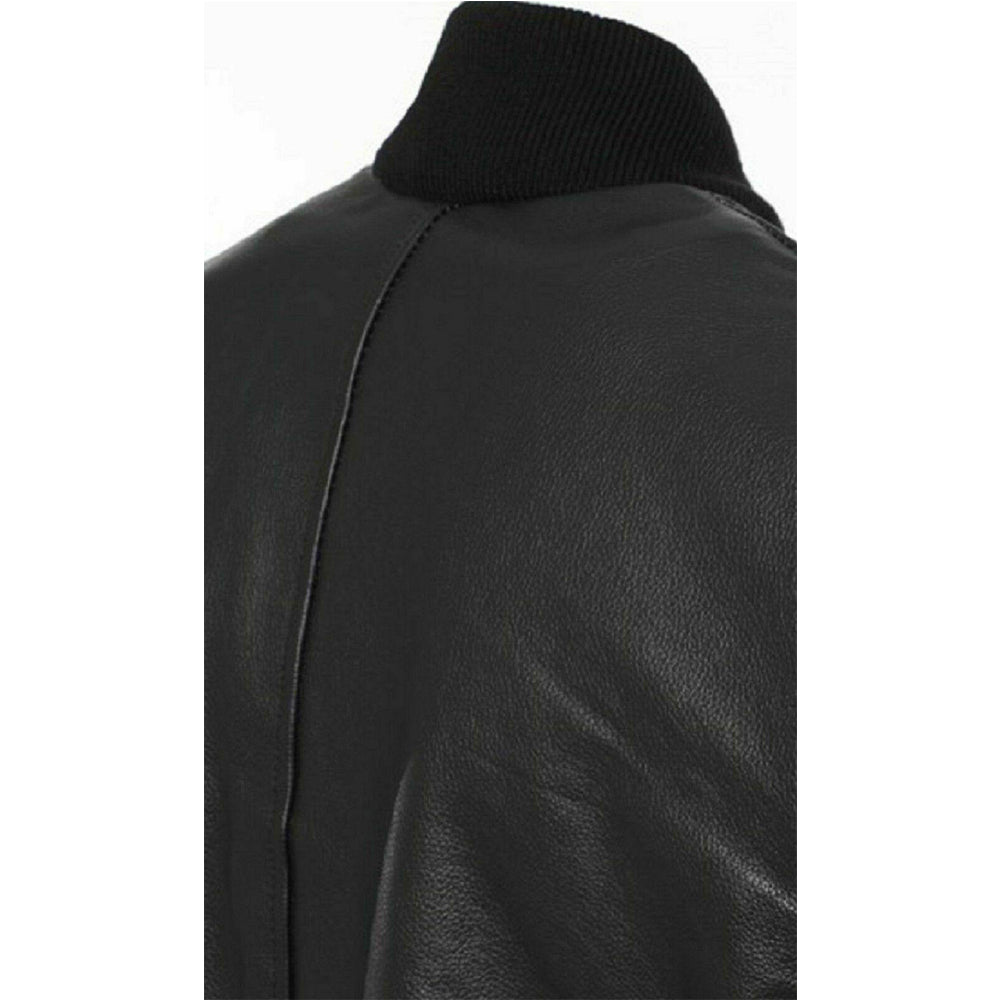 Battlestar Black Leather Varsity Motorbike Jacket - Battlestar Clothing & Gears Co