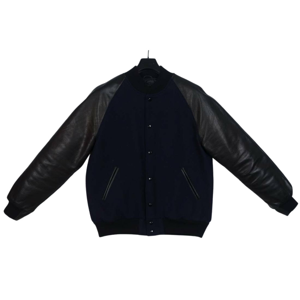 Navy Blue Raglan Sleeves Wool Leather Varsity Jacket - Battlestar Clothing & Gears Co