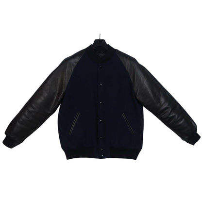 Navy Blue Raglan Sleeves Wool Leather Varsity Jacket - Battlestar Clothing & Gears Co