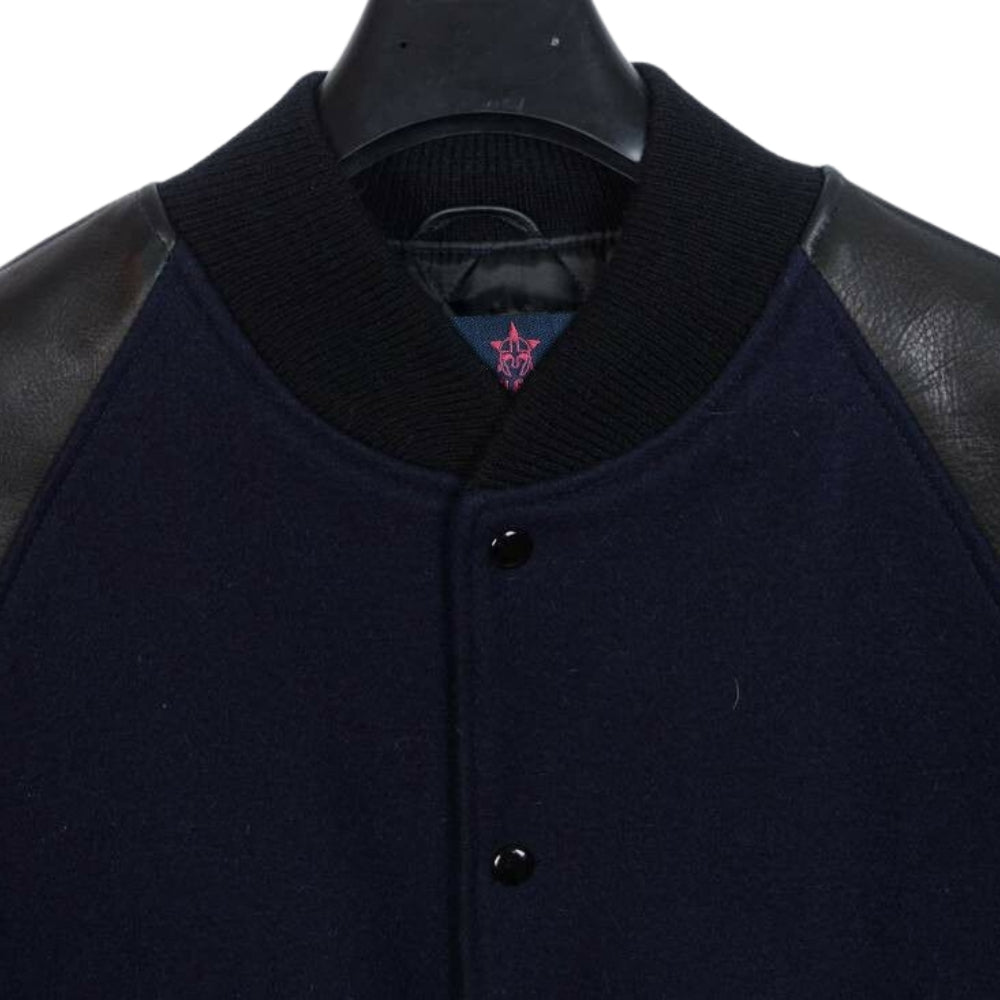 Navy Blue Raglan Sleeves Wool Leather Varsity Jacket - Battlestar Clothing & Gears Co