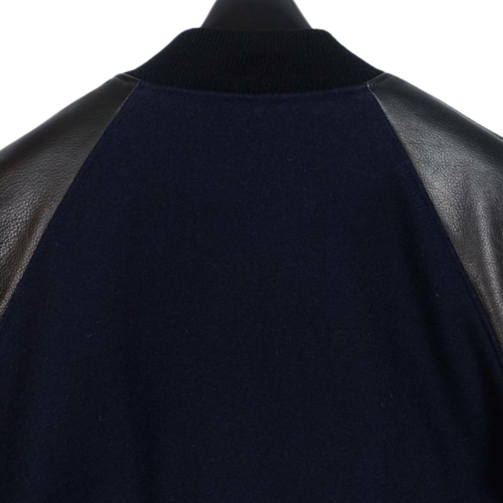 Navy Blue Raglan Sleeves Wool Leather Varsity Jacket - Battlestar Clothing & Gears Co