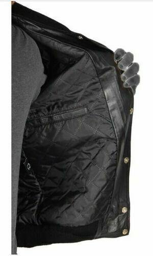 Black Leather Lightweight Bomber Varsity Style Jacket - Battlestar Clothing & Gears Co
