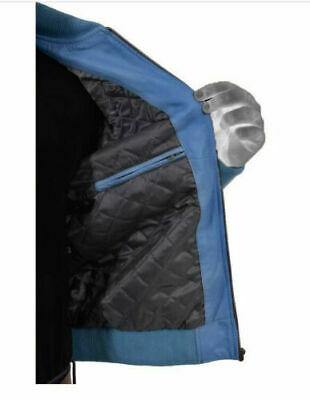 Classic Retro Bomber Varsity Men's Blue Leather Jacket - Battlestar Clothing & Gears Co