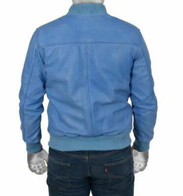 Classic Retro Bomber Varsity Men's Blue Leather Jacket - Battlestar Clothing & Gears Co